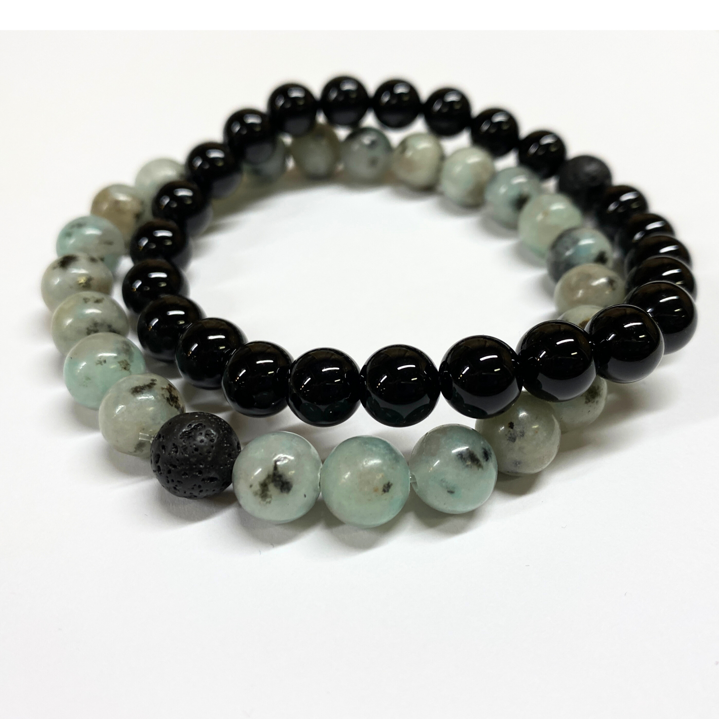 MENS BLACK ONYX & LOTUS JASPER BRACELET SET